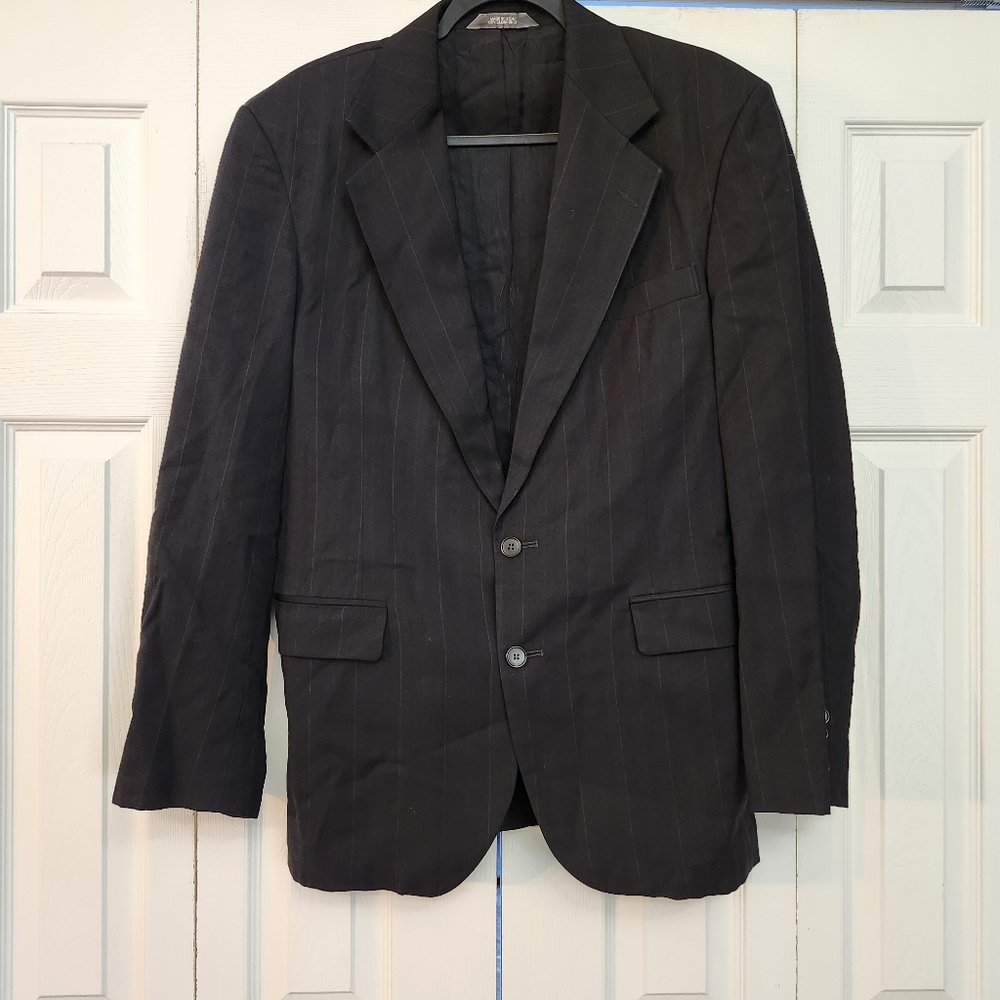 Haggar‎ II Black Label Black Pinstriped Sports Coat Size 40R Made in USA